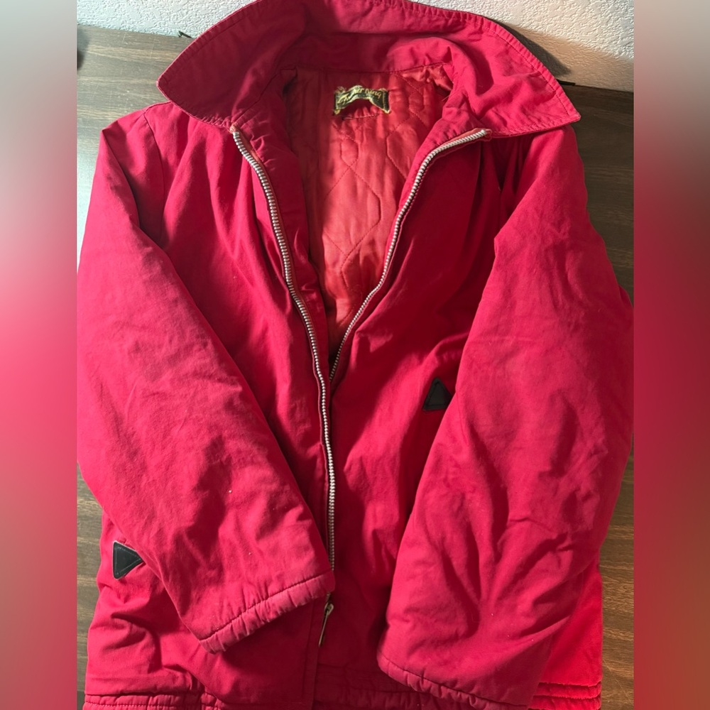 Vintage Timber King Quilted Lined Hooded Hunting Heavy  Jacket Large Red